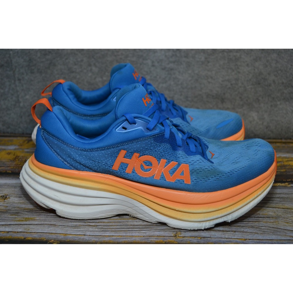 Hoka One One Bondi 8 Shoes Mens 9D Blue Orange Road Running Sneaker 1123202 CSVO